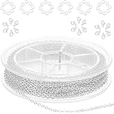 COMNICO 33ft(10m) Stainless Steel Jewelry Chain 1.5mm DIY Craft Links Supplies Findings for Making Necklace Earring Bracelet, Color Plated Metal Cable Roll 20pcs Lobster Clasps 50pcs Jump Ring(Silver)