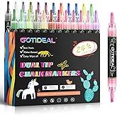 GOTIDEAL Chalk Markers Dual Tips,Erasable Liquid Chalk Marker for Blackboard,Washable Chalk Pens for Auto,Car,Glass,Mirror,Chalkboard,Window markers,24 Colors Chalk Board Markers with Metallic Colors