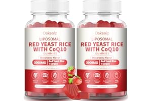 OAKEVLP 2 Pack Liposomal Red Yeast Rice with Coq 10 3000mg Gummies,Organic Red Yeast Rice Cholesterol Lowering Supplements, Enhanced with Coq 10 for Heart Health Support,Liposomal Enhance 98% Absorption
