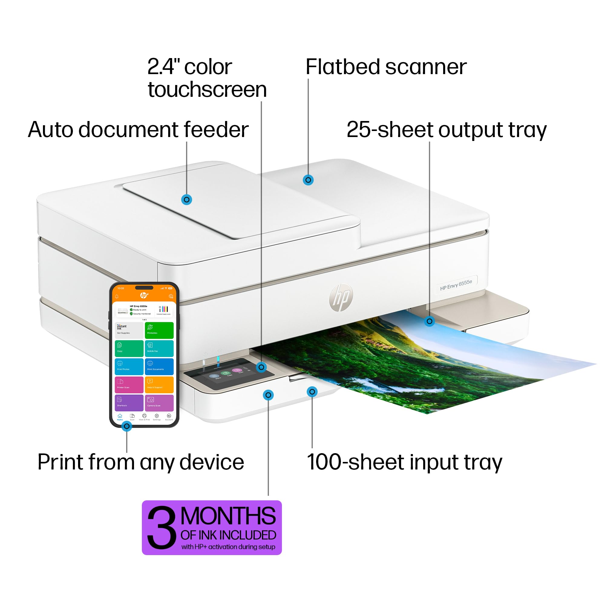 HP Envy 6555e Wireless All-in-One Color Inkjet Printer, Print, scan, Copy, Duplex Printing Best-for-Home, 3 month Instant Ink trial included (714N5A)