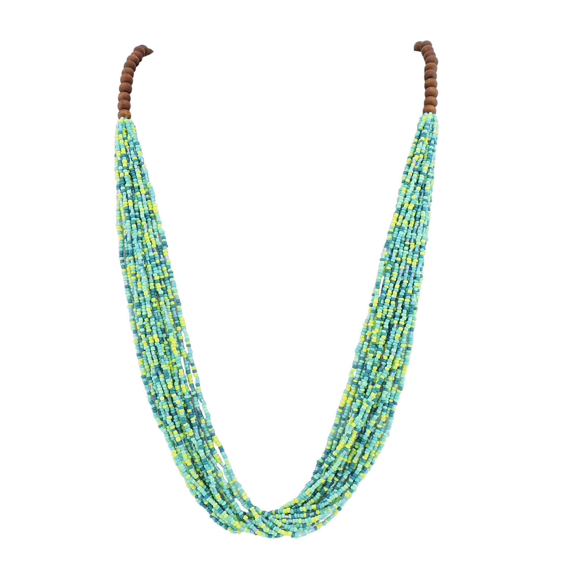Bocar Long Multiple Row Handmade Beaded Statement Necklace with Gift Box (NK-10407-Greenery)