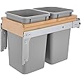 Rev-A-Shelf Dual Pullout Under Cabinet Trash Can with Soft-Close Slides, 27 Qt Garbage Bin for 12" x 1.5" Face Frame, Silver,4WCTM-15BBSCDM2