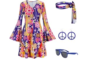 Kranchungel 70s Disco Costumes for Women: Disco Party Dress 70s Outfits - Hippy Halloween Costume for Party-goers Aged 25-35