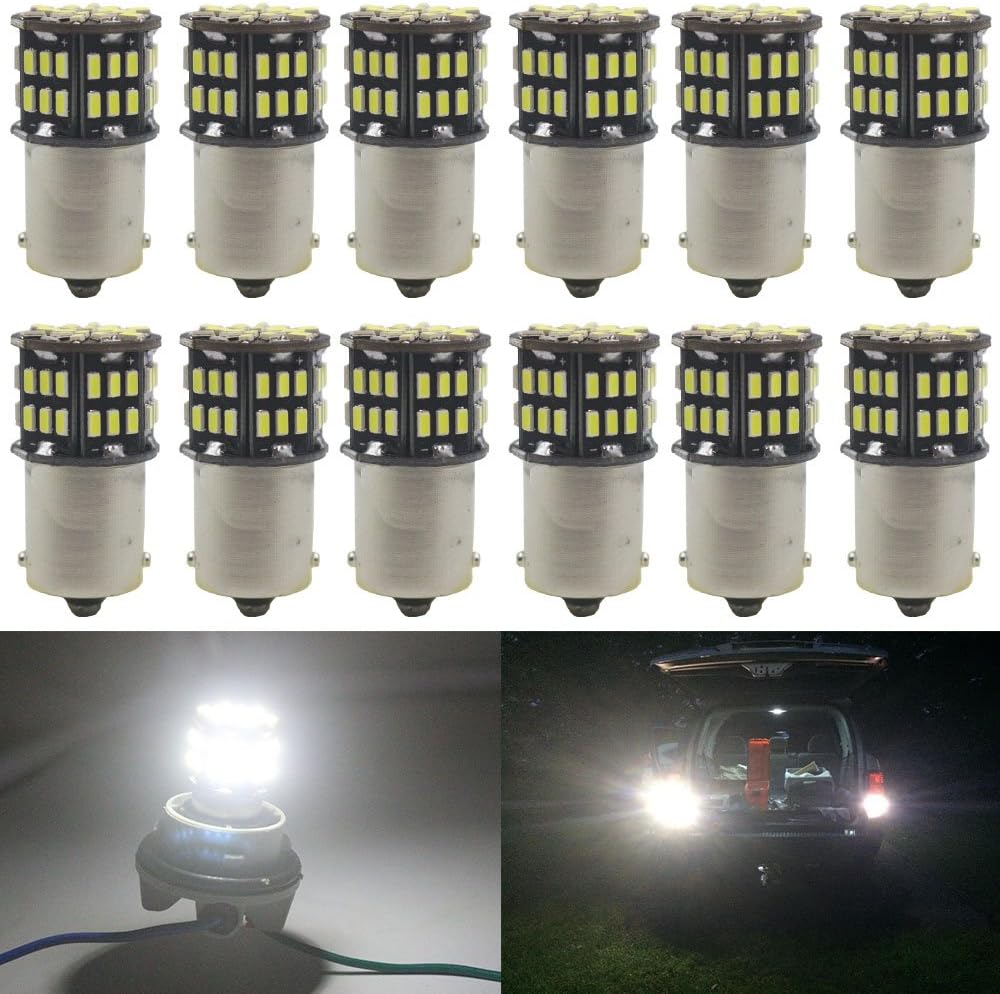 Alopee1156 LED Bulb Bright White 1141 LED Bulb DC 12V 1156 Bulb Replacement for 1156 7506 1141 1003 RV LED Lights Interior Camper Light Bulbs Trailer Boat RV Light Bulbs 3014 54SMD, Pack of 12