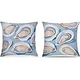 awdschkj Pastel Blue Coastal Oyster Beach Pillow Covers 18x18, Preppy Beach Room Decor, Preppy Blue Coastal Nautical Beachy Decorative Throw Pillow Covers for Home Room Dorm Apartment, Set of 2