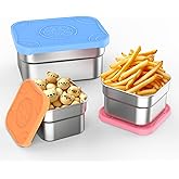 DaCool 3 Pack Kids Stainless Steel Snack Containers with Lids, Easy Open Leakproof Small Toddler Snack Containers with Silicone Lids, Stackable Metal Lunch Box for Daycare and School