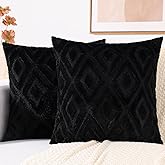 decorUhome Spring Couch Throw Pillow Covers 18x18 Set of 2, Decorative Soft Plush Faux Fur Wool Accent Pillow Covers for Modern Farmhouse Bed Sofa Living Room, Black