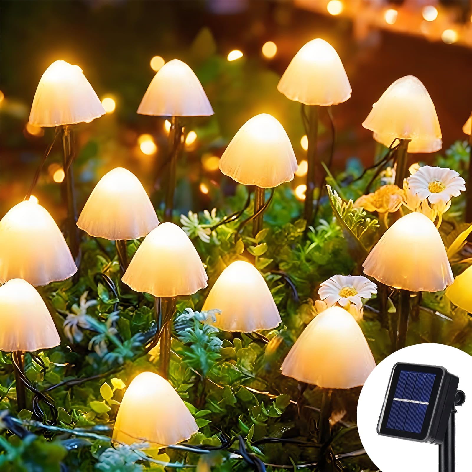 Dekofun Solar Garden Ornaments 7M 20 LED Mushroom Solar Lights, Outdoor Waterproof Mushroom Stake Lights for Pathway Landscape Patio Yard Lawn Backyard Wedding Party Decorations (Warm White)
