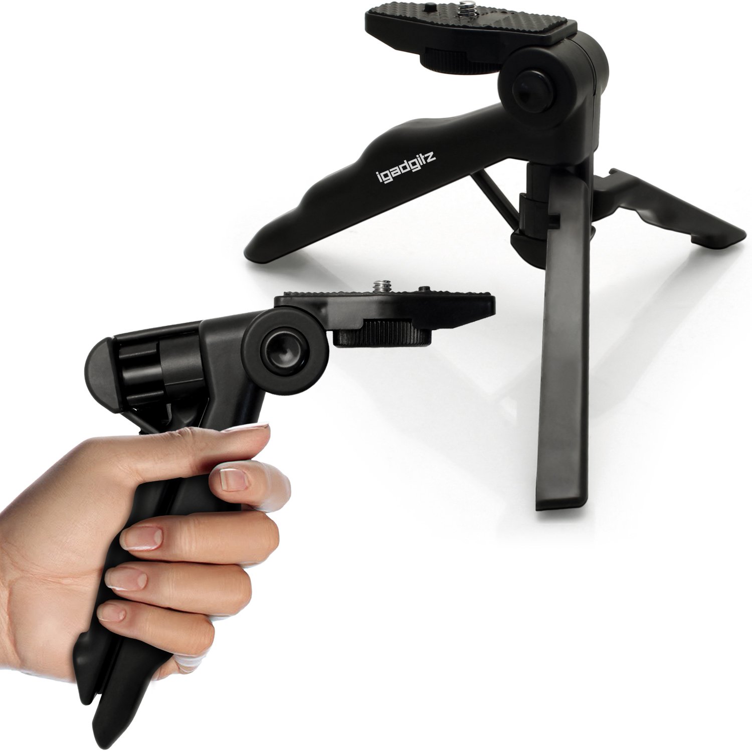 iGadgitz 2 in 1 Pistol Grip Stabilizer and Mini Lightweight Table Top Stand Tripod for Digital Camera, DSLR, Video Camera & Camcorder