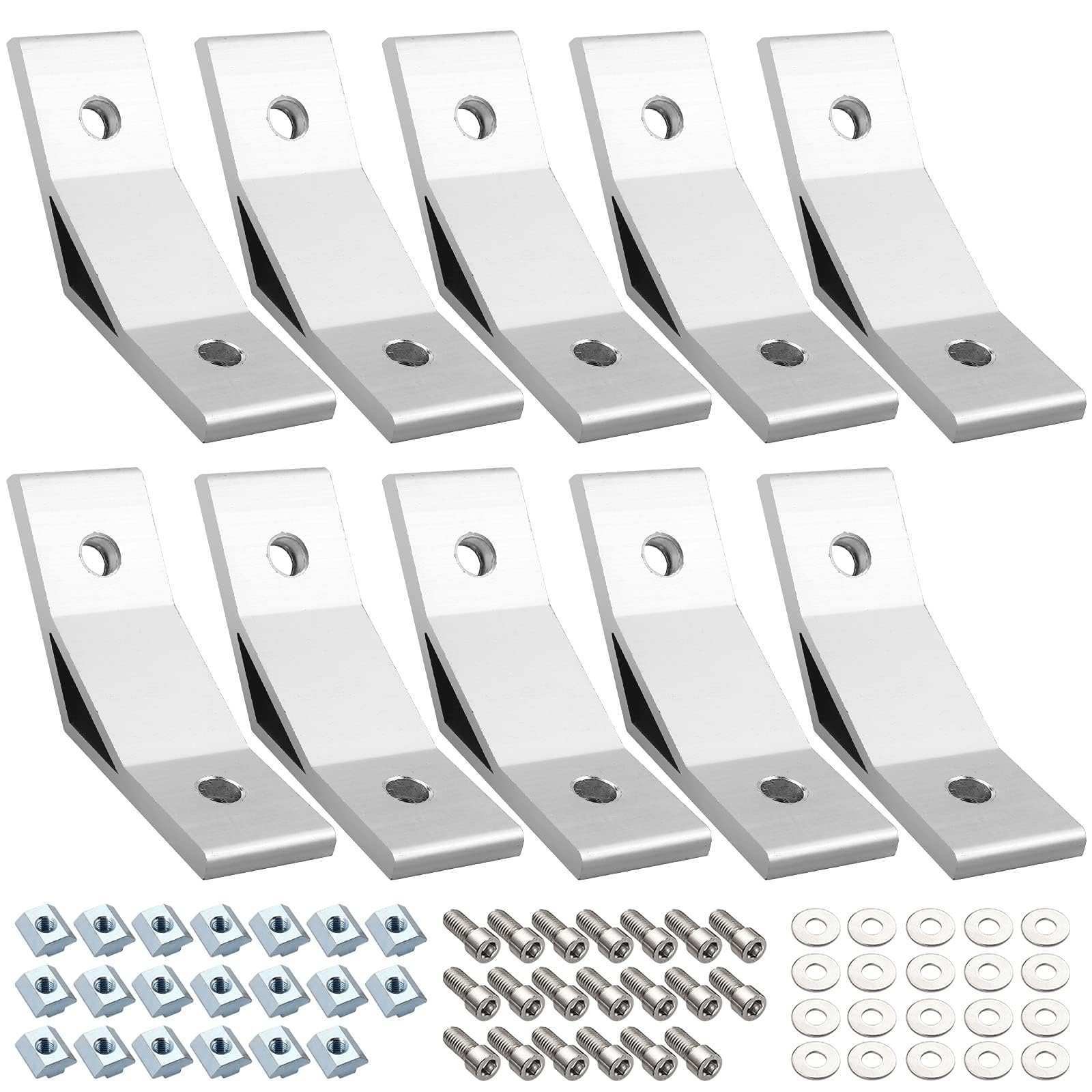 EYPINS 10 Pcs Angle Connectors, 135 Degree Corner Mounting Aluminium Profile 4040 Metal Furniture Connectors with M8 Sliding T-nut M8 X 16 Bolts Screws for 3D Prints, Metal Angle DIY