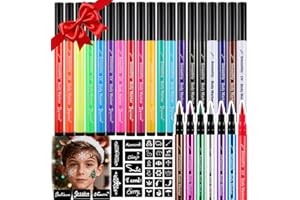 TORBERS Temporary Tattoo Markers for skin Body Marker Face Paint Pen, 26 Colors Face Painting Markers 138 pcs Tattoo Stencils for Adults, Glitter&Matte & Neon Glow Washable Cosmetic-Grade Body Art Pen