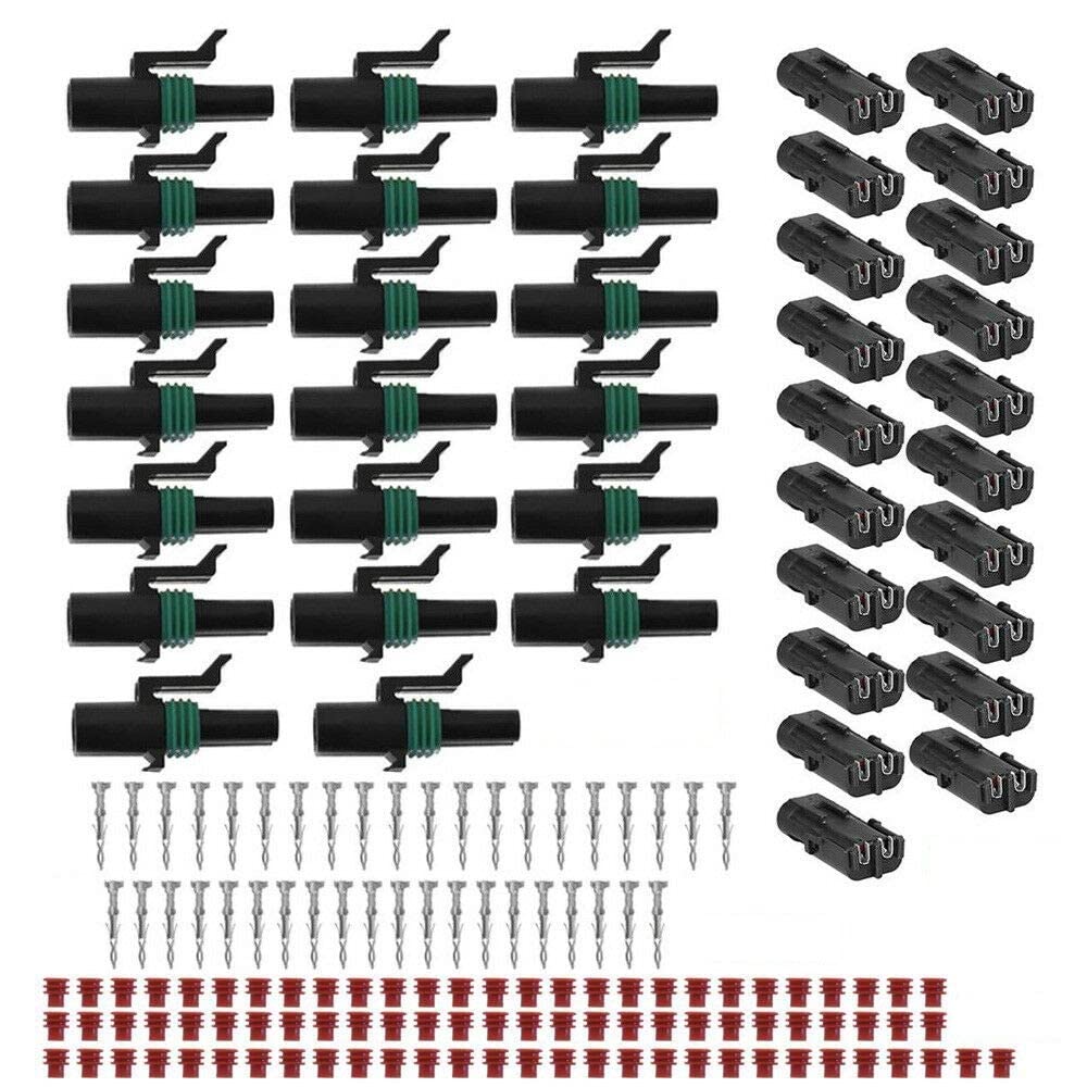 Photo 1 of 20Pcs 12015792 Complete Kits 2 Pin Sealed Connector 16-14 GA 8173 Replacement for Delphi Weather Pack