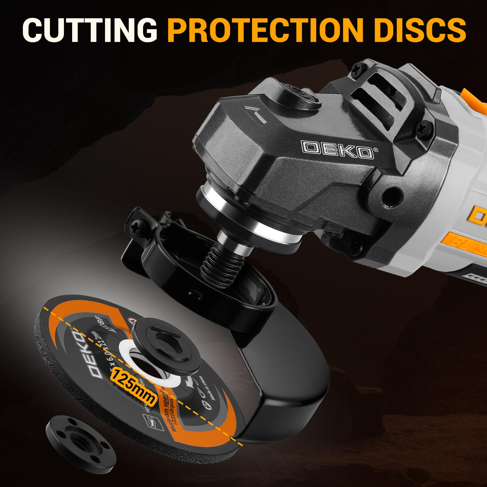 Akku-Winkelschleifer 20V Ø 125mm: DEKOPRO Schleifer mit 4.0Ah Akku, bürstenloser Motor, 8500RPM – inkl. 2 Schleif-, 1 Trennscheiben, 2 Schutzhauben, Akku & Ladegerät für Trennen Schleifen Polieren 5