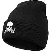 MixYoke Gothic Skull Beanie Hats for Men Women, Skeleton Cuffed Winter Hat for Goth Gifts, Indoor and Outdoor Outfit Matching