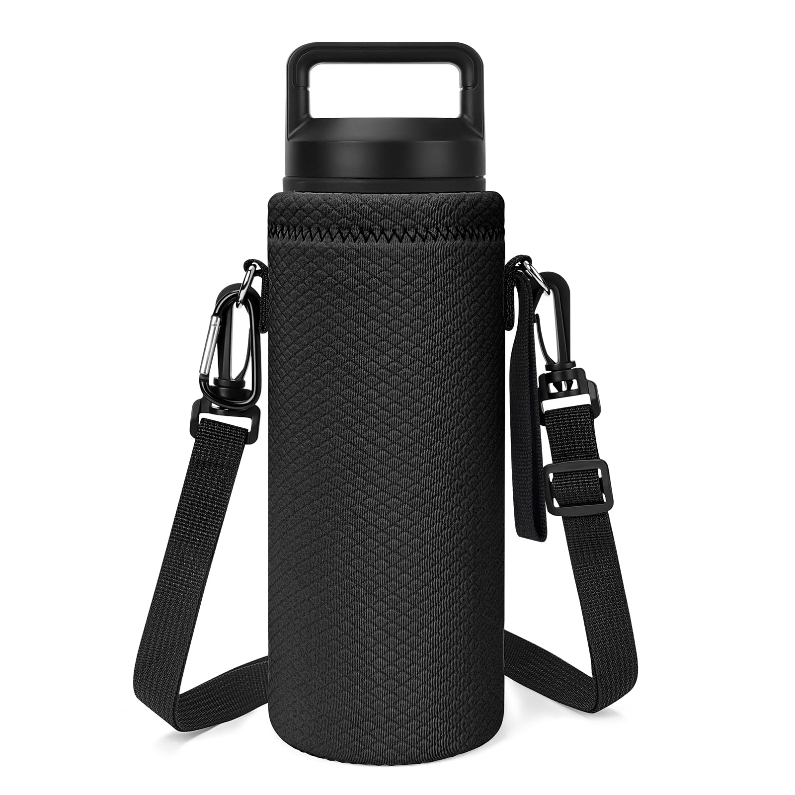 Linkidea Neoprene Water Bottle Carrier with Strap Compatible with YETI Rambler Bottle 18oz/26oz, Yonder 25oz, Insulated Waterbottle Sling Bag with Shoulder Strap, Black