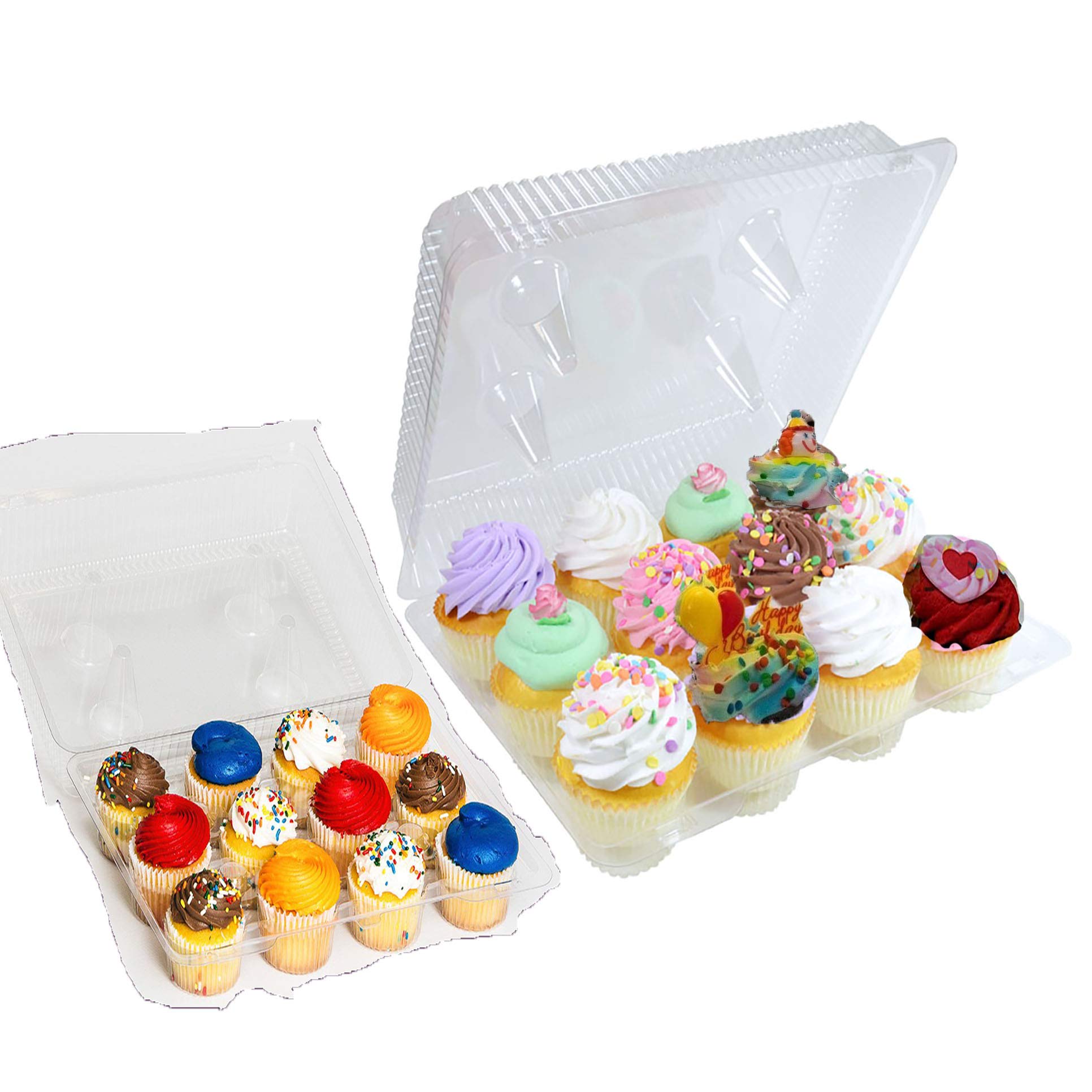 pizety Mini Cupcake Containers 12 Count – 12 Compartment Plastic Mini Cupcake Boxes – Clear, Stackable, Disposable Cupcake Holders for Parties, Events & Bakery Use