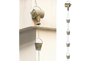 Jemeni 8.5Ft Length Iron Watering Can & Buckers Rain Chain, Replacement Downspout for Gutters Outside