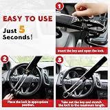 Tevlaphee Steering Wheel Lock Twin Bar with 3 Keys, High Visibility Black view 6
