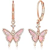 CiNily Butterfly Earrings for Women Dangling Earrings, Created Opal Dangle Drop Earrings Lightweight Dainty Butterfly Earrings 14K White Gold, Rose Gold, Yellow Gold Plated