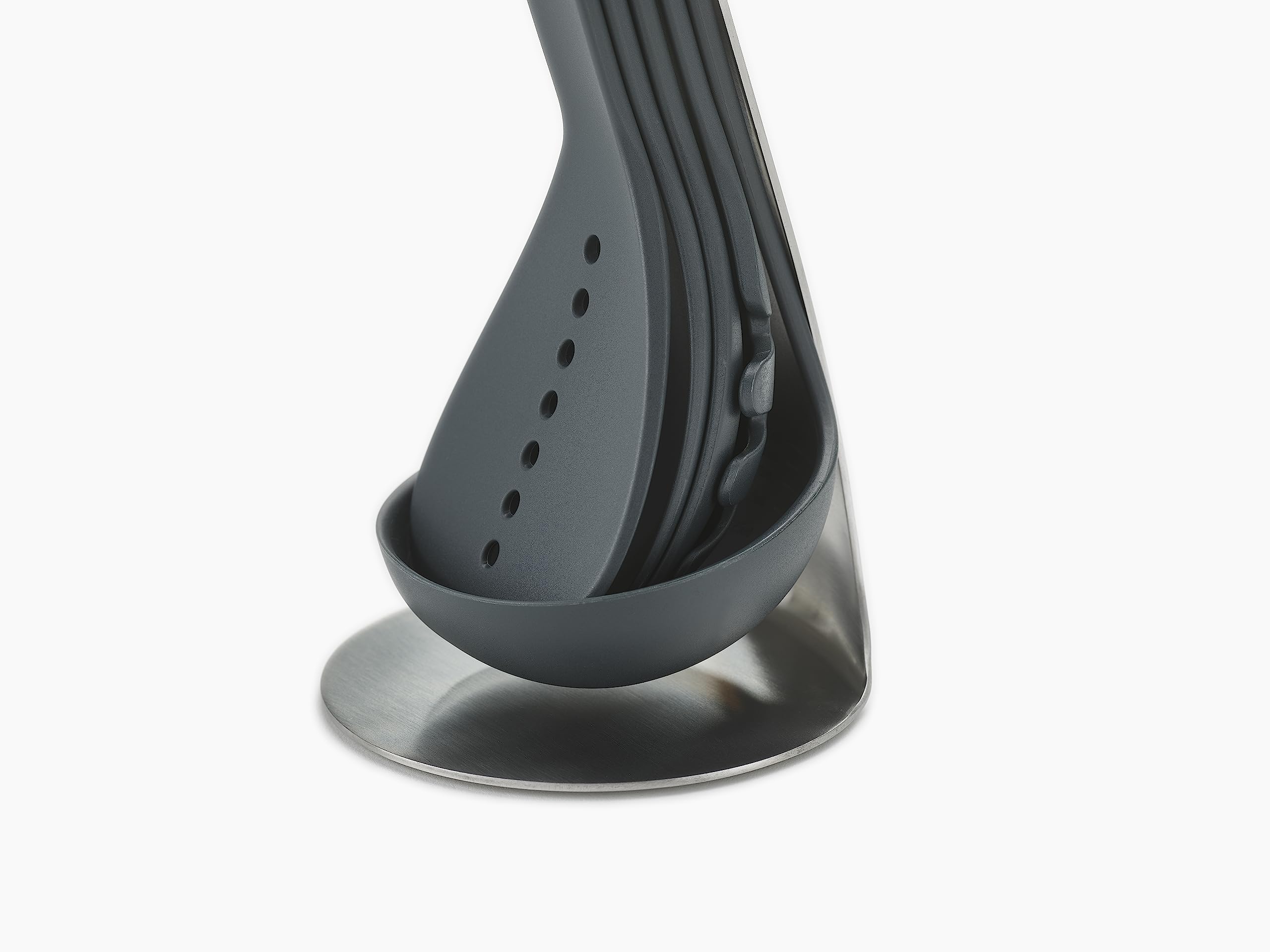 Joseph Joseph Nest 5 Compact Stacking Utensils kitchen tool set with magnetic storage stand, organization, dishwasher safe - Black/Stainless Steel