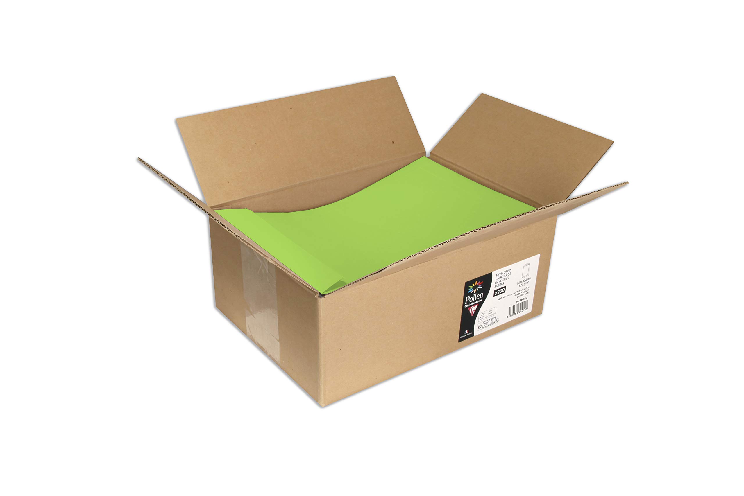 Clairefontaine 7055C Box of 200 Self-adhesive Pockets in Bulk 22,9x32,4cm 120g Intensive Green Invitation Event Correspondence Pollen Range Premium Smooth Paper — image 1