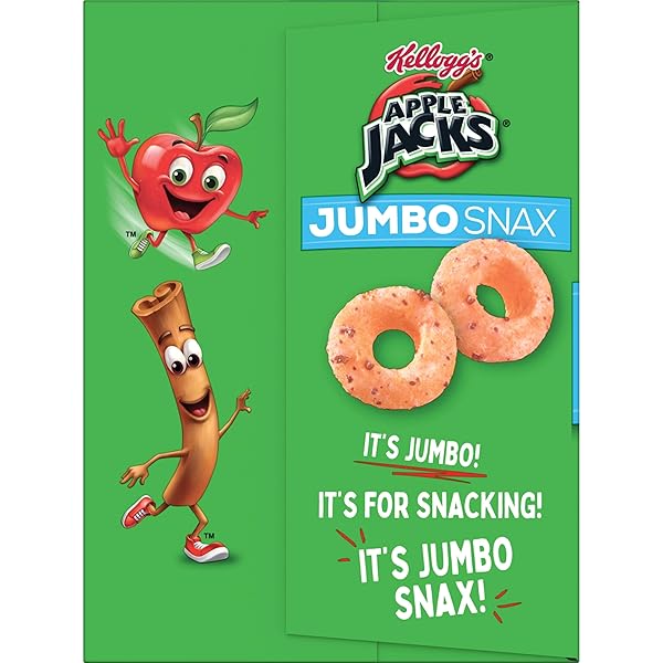 KELLOGG’S APPLE JACKS JUMBO SNAX CEREAL SNACKS, LUNCH BOX SNACKS, ORIGINAL, 5.4OZ BOX (12 POUCHES)