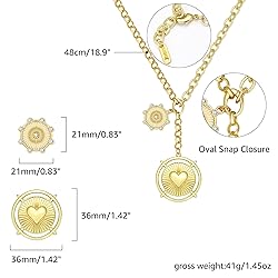 BONJOULRY Chunky Gold Heart Sun Coin Charm Necklace