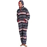 Focupaja Unisex Christmas Onesie Pajamas Hooded Comfy Flannel Zipper One Piece Sleepwear Matching Jumpsuit for Family Couples