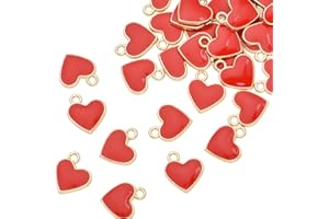 VIDRIO Pack of 80 Side Ring Heart Red Enamel Charms Gold Plated Colored Pendants Hawaii Style Accessories for Necklace Bracelet Jewelry Making DIY Crafting