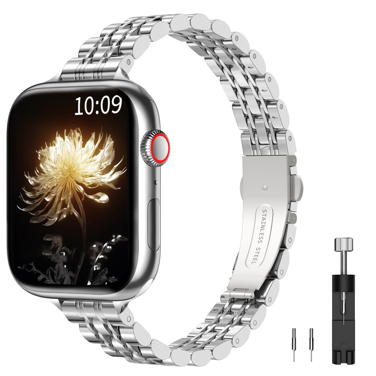 TiMOVO Metal Band Compatible with Apple Watch 42mm (Series 11/10) 41mm 40mm 38mm for Women, Dressy Replacement Strap for iWatch SE 3/2/1, Series 9/8/7/6/5/4/3/2/1, Silver