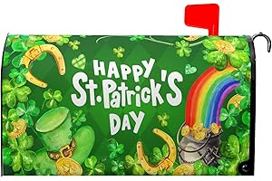 Anyako Happy St Patrick's Day Mailbox Covers Magnetic Standard Size 18" X 21",Green Hat Shamrock Clovers Rainbow Mailbox Wraps Post Letter Box Cover for Holiday Garden Yard Decor