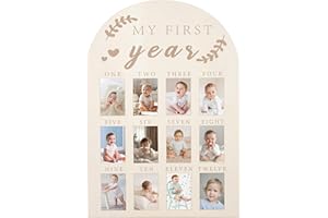 RANERVZ My First Year Photo Display Sign for 12 Months Wooden One Birthday Arch Picture Frame Milestone Monthly Board Baby 1st Birthday Nursery Decorations Baby Keepsake Nursery Decor Gift