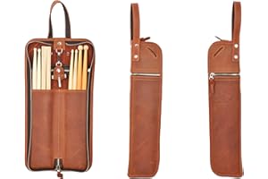MG Leather Work Handmade drumstick bag with a drum key holder, genuine leather drum stick holder for kids & adults (Compact size, Cognac)
