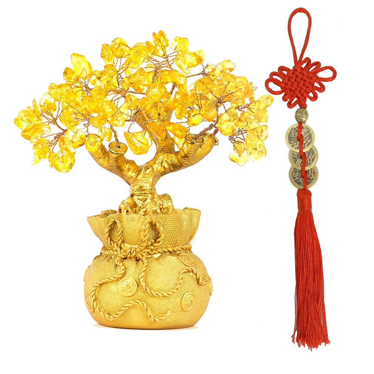 YeBon 7 Inch Feng Shui Money Tree Office Living Room Good Luck Great Housewarming Health Healing Gift & Home Good Luck Decoration With Lucky Coin
