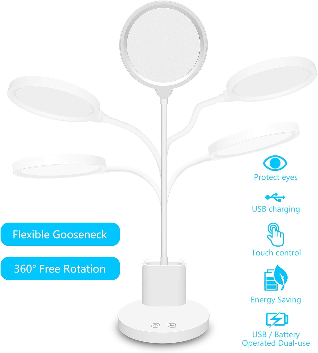 LED Desk Lamp,Golspark Touch Control Desk Lamp 3 Color Modes with Stepless Dimmable,360°Flexible Desk Lamp with USB Charging Port Pen Holder,Rechargeable White Desk Lamp for Students,Dorm Reading: Home Improvement