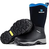 Trudave Rubber Boots for Men with Steel Shank, Waterproof Mid Calf Mens Rain Boots, 5.5mm Neoprene Insulated Mud Work Boots for Garden, Size 6-13