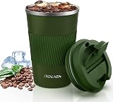 Aolieh Travel Mug 380 ml Stainless Steel Insulated Cup with Lid Green