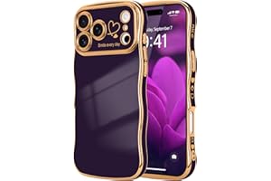 LCHULLE for iPhone 17 Pro Max Case for Women Girls, Cute Wave Frame Curly Shape with Love Heart Raised Camera Protection Cover Luxury Plating Shockproof Phone Case for iPhone 17 Pro Max, Dark Purple