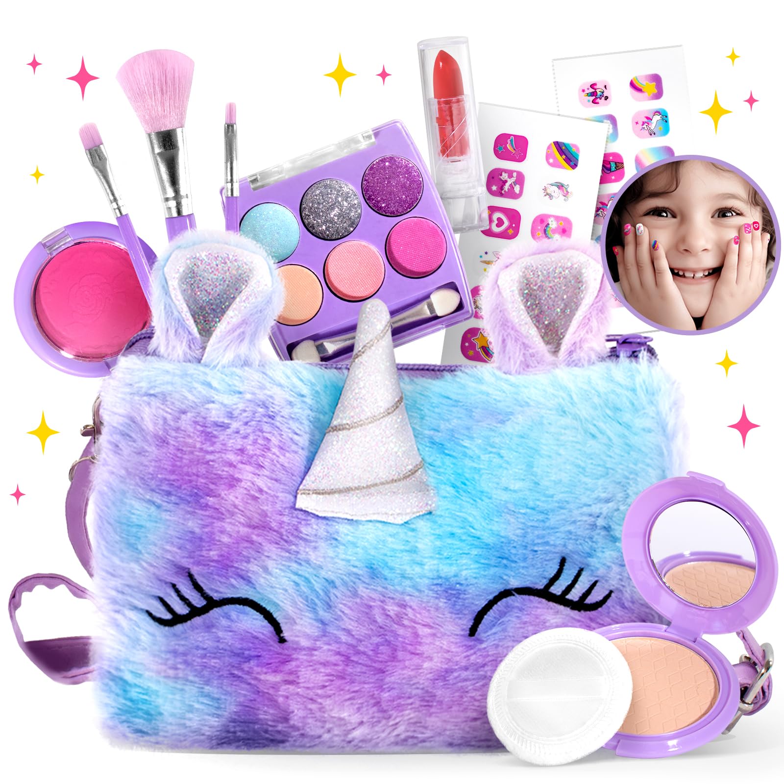 Photo 1 of ULOVEME Kids Real Makeup Kit for Little Girls - Real, Non Toxic, Washable Make Up Toy - Umicorn Toys Gift for 3 4 5 6 7 8 9 10 12 Years Old Girls Birthday