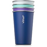 VINUR 4 Pack Stainless Steel Cups 16 oz Pint Tumbler Stackable Metal Drinking Glasses for Travel, Camping, Outdoors (Baby Blue-Navy-Teal-Purple)