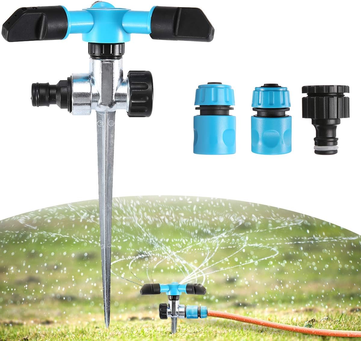 AGSIVO Garden Sprinkler Water Sprinkler for Lawn 360 Degree Rotate Spike, Adjustable Rotating Spray