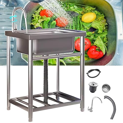 MMLeYN Outdoor Garden Stainless Steel Sink, Commercial Restaurant Kitchen Sink Free Standing ...