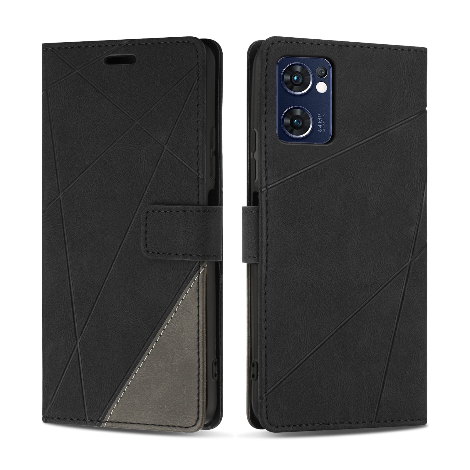 SONWO Case for OPPO Find X5 Lite, Premium Protective PU Leather Shockproof Wallet Flip Case Cover for OPPO Find X5 Lite, Black — image 1