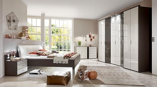 Lifestyle4living Schlafzimmer Schlafzimmerset Schlafzimmermobel Komplett Komplettset Schlafzimmereinrichtung Faltturen Havanna Grau Champagner Beige Glas Amazon De Kuche Haushalt