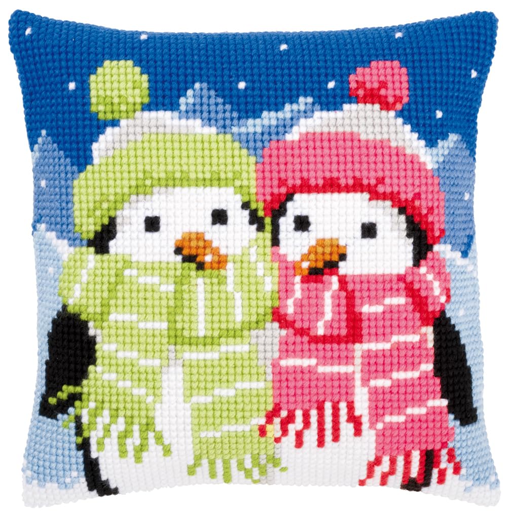 Vervaco Cross Stitch Kit: Cushion: Penguins with Scarf, Other, NA, 40 x 40cm