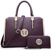 Dasein Women Large Handbag Purse Vegan Leather Satchel Work Bag Shoulder Tote with Matching Wallet