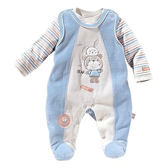 Bornino Strampler-Set Nicki Bär und Hase (2-TLG.) - Babystrampler & Langarmshirt - mit Tiermotiven & Stickereien - hellblau/b