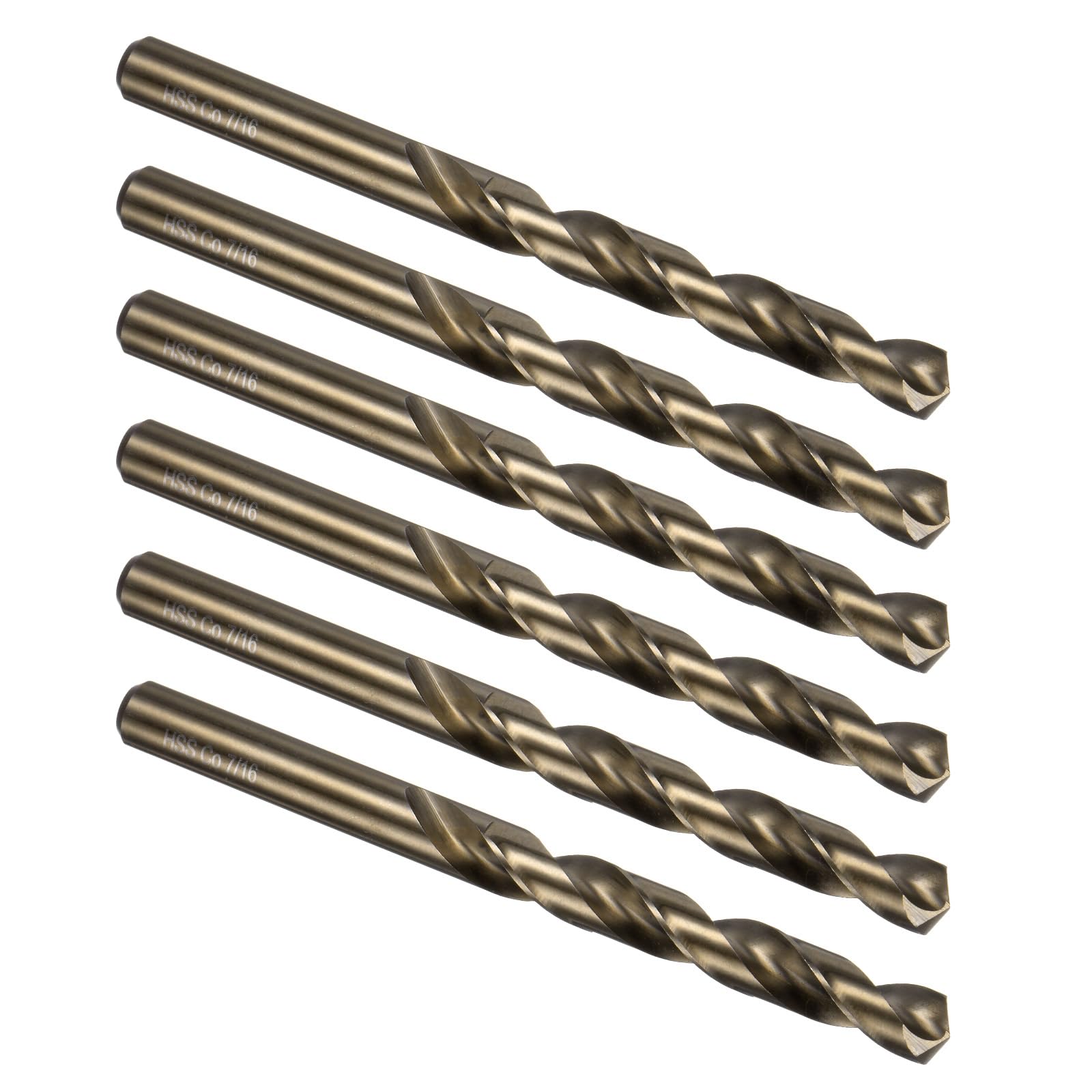 Kozelo 6PCS Twist Drill Bit - [7/16"] M35 High-Speed Steel Cobalt Round Shank Jobber Bit Set Dark Gold for Metal Wood Plastic Steel Use, 95mm/3.74" Blade Length