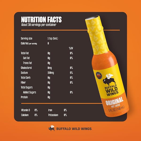 BUFFALO WILD WINGS ORIGINAL HOT SAUCE, 5 FL OZ, MEDIUM HOT DIPPING SAUCE, MARINADE AND SEASONING FOR CHICKEN WINGS AND PORK RIBS, MADE WITH CAYENNE PEPPERS