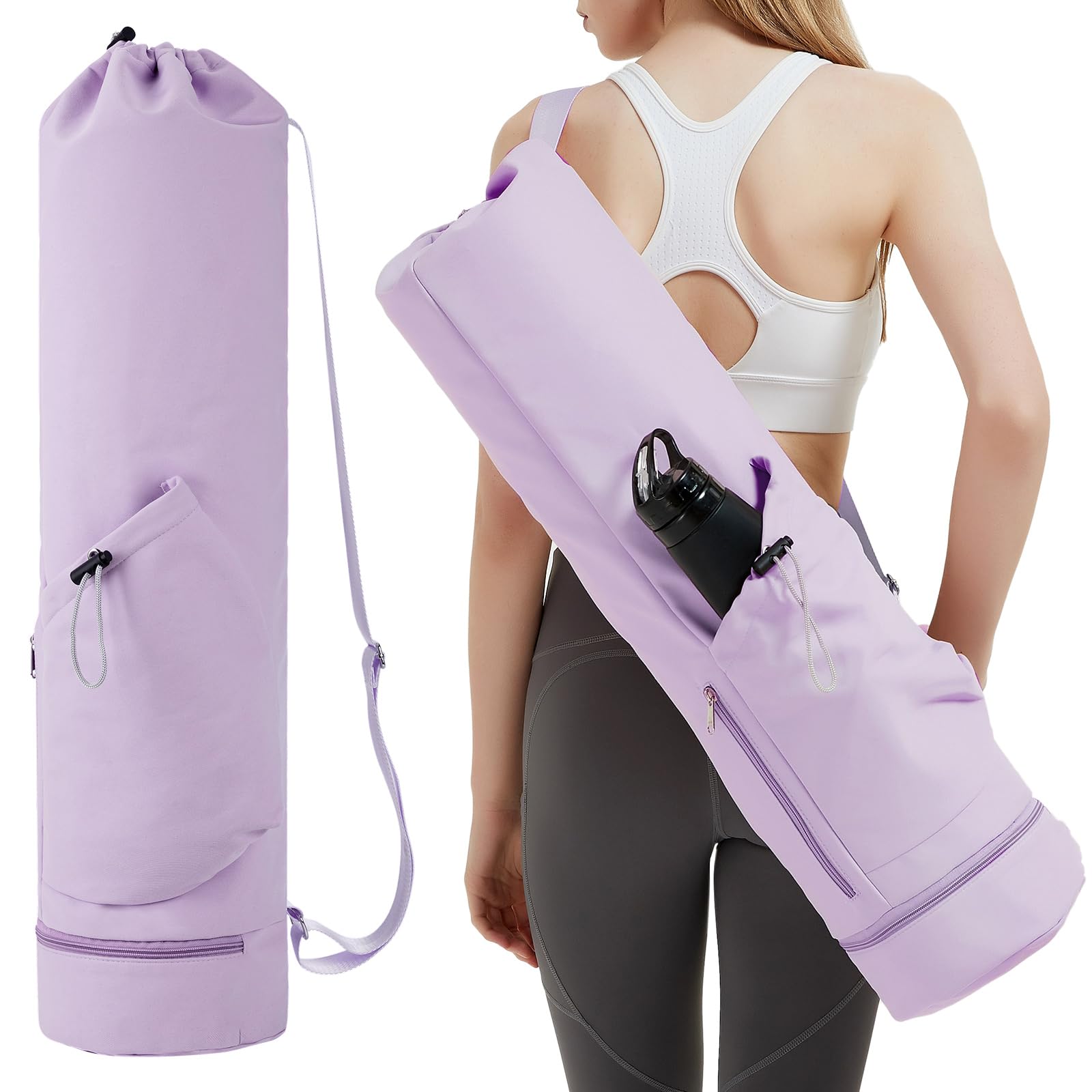 sportsnew Yoga Mat Bag Large with Adjustable Carry Strap Pilates Bag with Bottle Pocket and Wet Compartment, Purple (Patent Pending)
